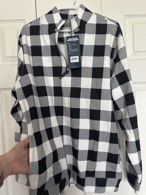 Charles River Apparel Men's Black & White Buffalo Check Quarter-Zip Pullover.🏁